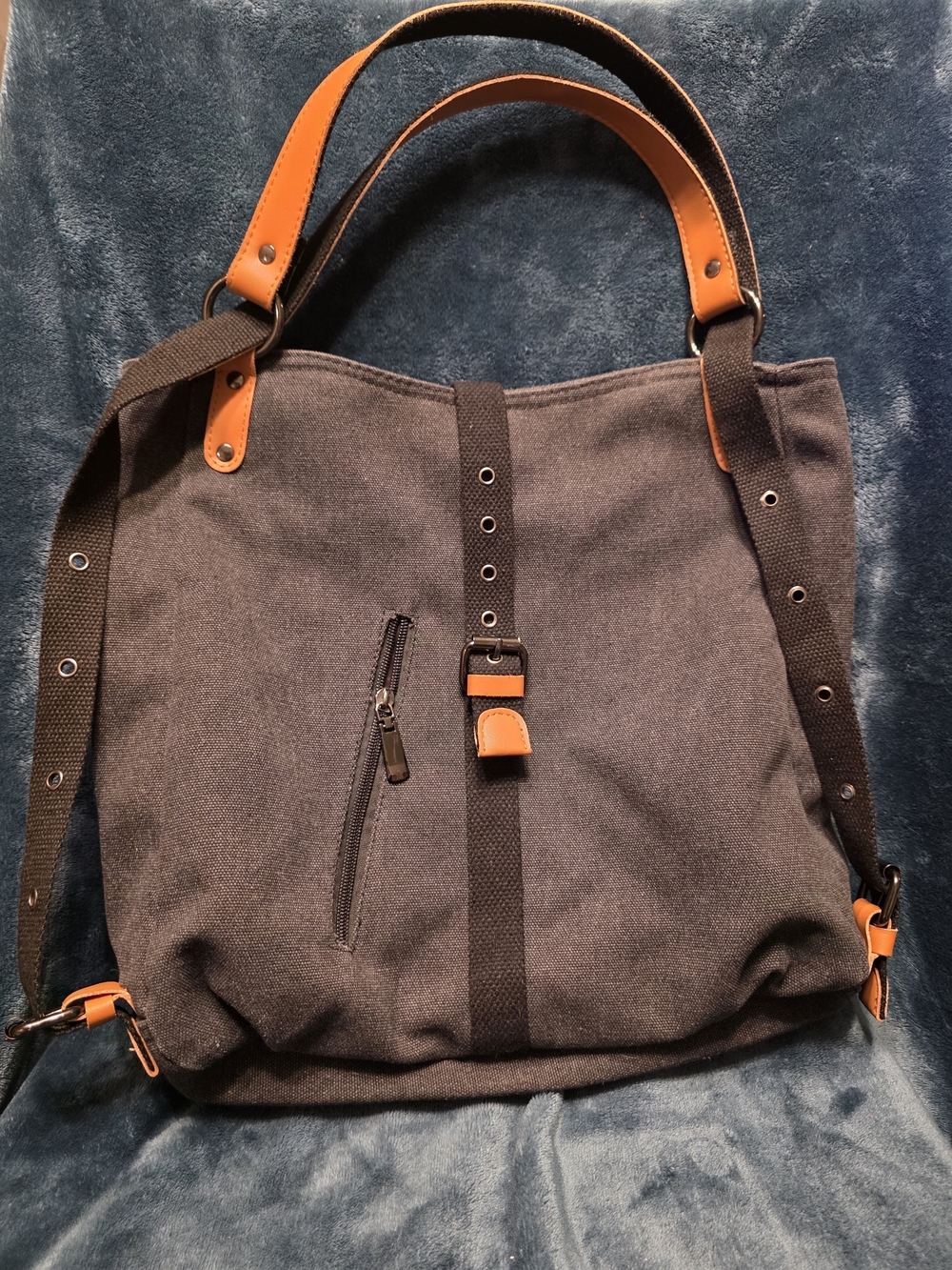 Signature by Sangria Gray Canvas Messenger Bag with Orange Accents